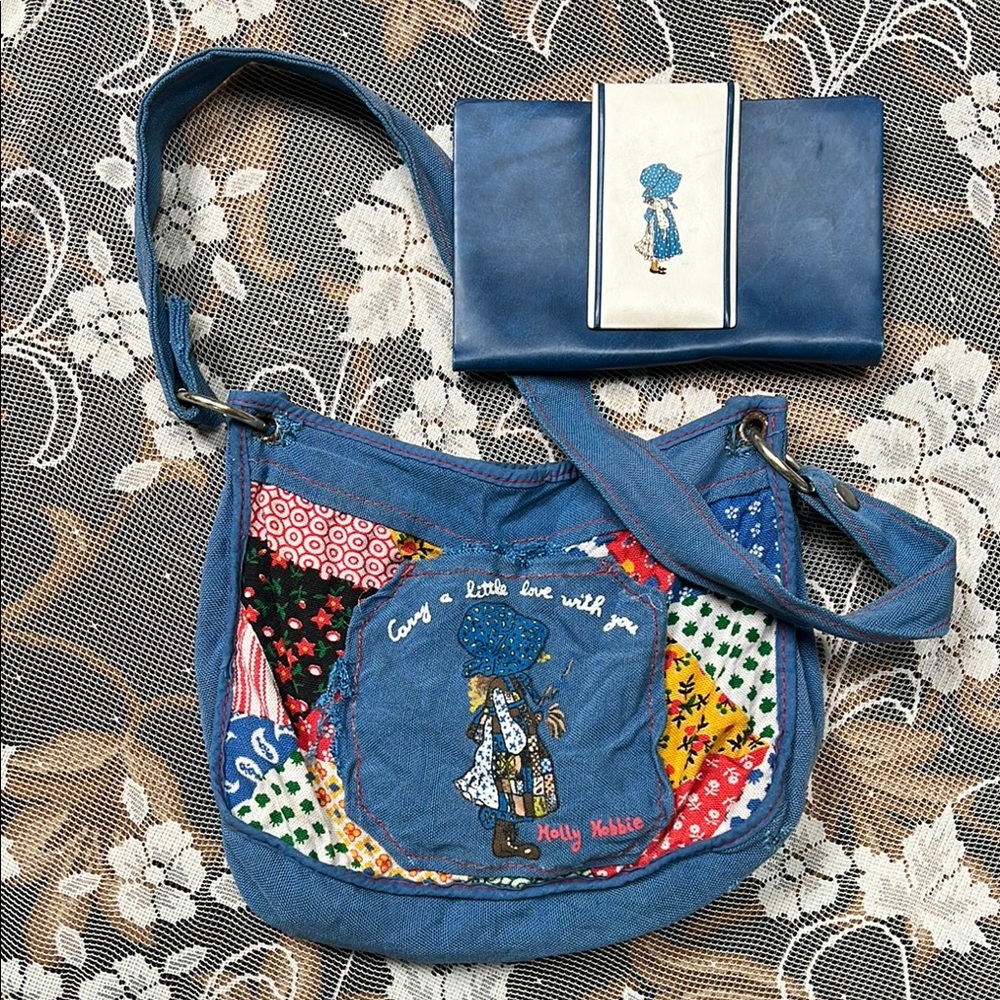 Vintage RARE Holly Hobbie Purse Knickerbocker Patchwork Handbag 70's & wallet